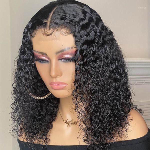 

melodie short curly bob wig lace front human hair wigs brazilian 2x6 closure deep wave glueless for black women1, Black;brown