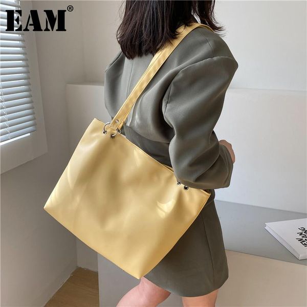 

[eam] women large capacity tote bag pu leather flap personality all-match crossbody shoulder fashion tide 2021 18a2686 bags