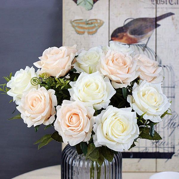 

decorative flowers & wreaths white rose artificial silk bouquet big for wedding decoration fake red home table decor