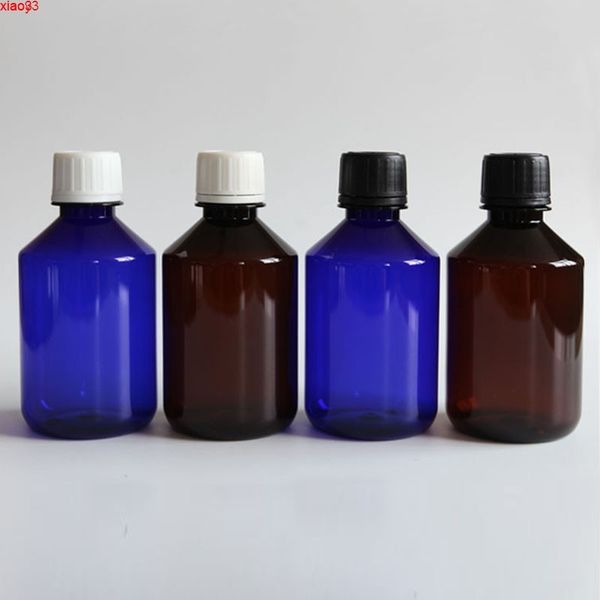 60pcs / lote 250ml Brown azul Theftproof pet frasco frasco recipiente com fio plástico tampa tampa para embalagem cosméticaGood qty