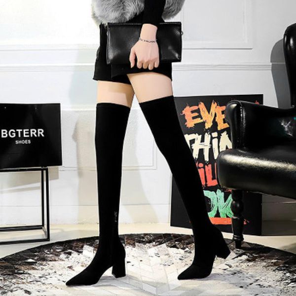 

boots 2021 womens black plus fashion velvet keep warm knee hight spuare heel over the casual party ladies