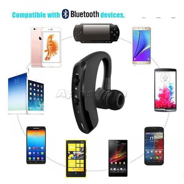 Moda V9 Fones de ouvido Handsfree Business Bluetooth Fones de ouvido com microfone gancho de ouvido fone de ouvido sem fio para iPhone Samsung Huawei Android Smartphones Novo