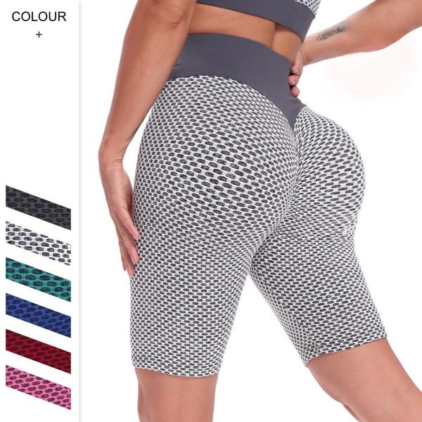

yoga outfit seamless shorts running fitness clothes honeycomb jacquard high waist peach hip-lifting bubble workout gym for woman