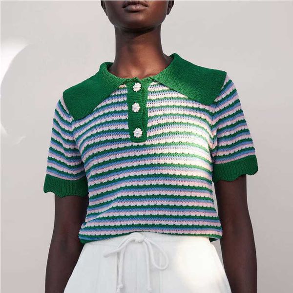 

za women t-shirt polo shirt summer cotton striped elegant chic street 210601, White