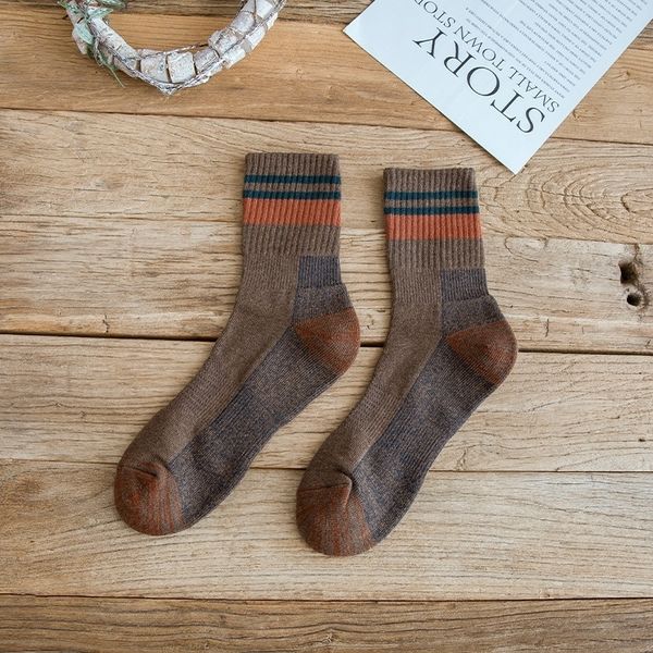 

b4yr wintersemi terry medium and color matching fashion trend men's middle tube socks men's socks, Black