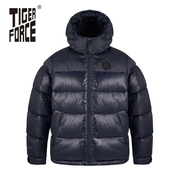 TIGER FORCE Giacca invernale da uomo cappotto da uomo alla moda Casual Warm Blue Pocket Zipper abbigliamento maschile Mens parka 70798 211214