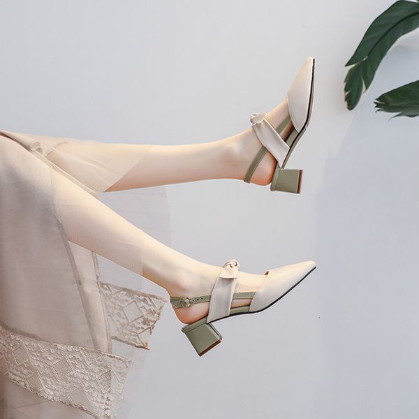 

spring 2021 medium heel thick spring fairy shallow mouth evening wind gentle single shoe women's high s