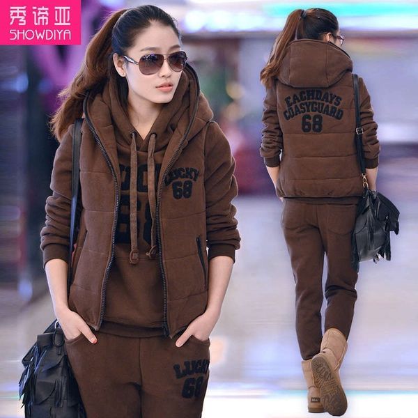

women's tracksuits vipleisure sports suit autumn winter two korean version of three piece set with plush and warm 0gt6, Gray
