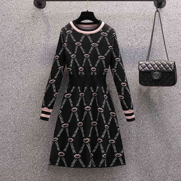 

korean fashion casual knitted sweater dress autumn winter slim long sleeve vintage small fragrance mini dresses for women 2021 y1204, Black;gray