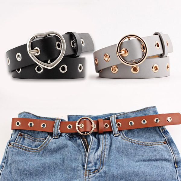 

belts cute heart buckle with adjustable ladies round shaped thin waist belt women punk fashion stuff girl personality accessories, Black;brown