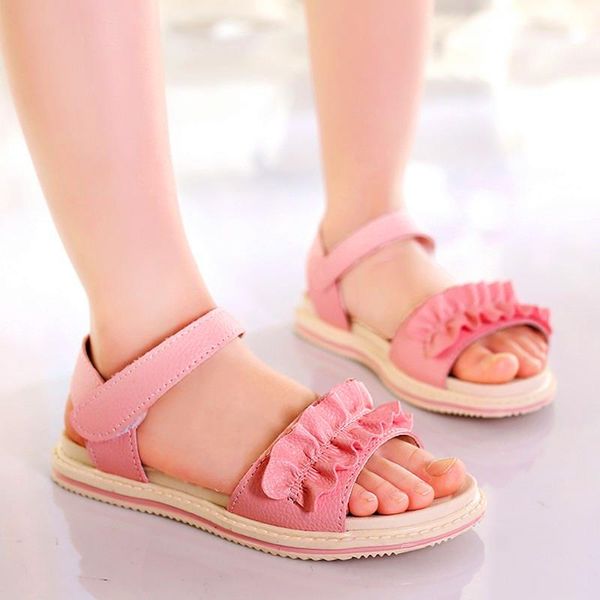 

summer breathable comfort girls sandals children's fashion flat princess shoes kids open toe wild 16.4cm-22.4cm, Black;red
