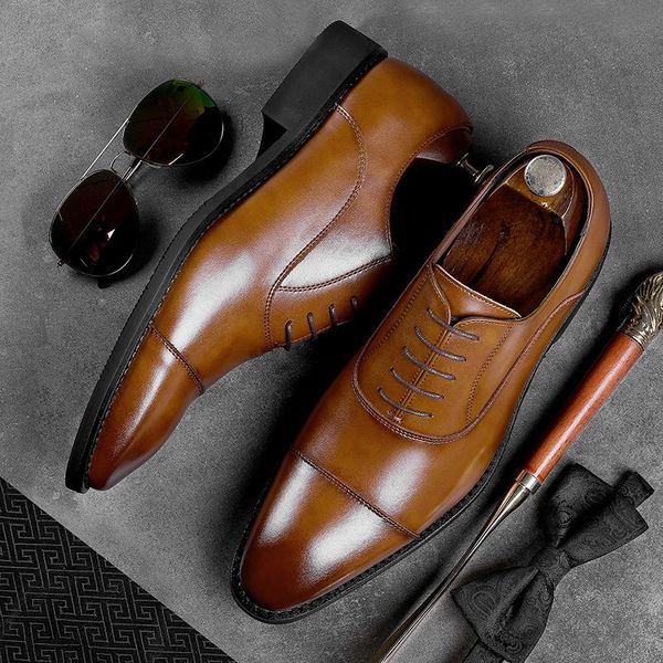 

cowhide leather shoes men's business laces elegant oxford for men loafers dress, Black