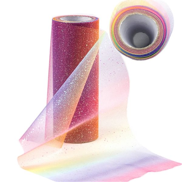 10 Yards 15cm Arcobaleno Tulle Rotolo Bobina Filato Gonna TUTU Gonna Tavolo FAI DA TE Tessuto Organza Colorato Tulle Rotolo Archi FAI DA TE Decorazioni di Nozze 211216