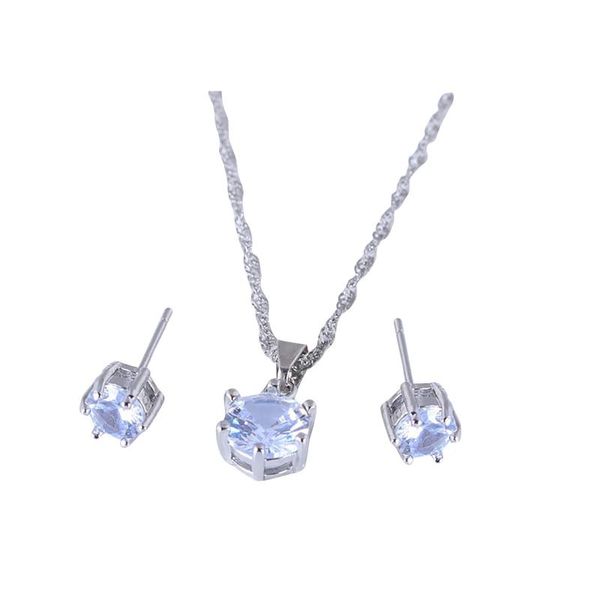 

pendant necklaces hearts & arrows zircon six claw earrings necklace set two piece multilayer women girls jewelry wedding, Silver