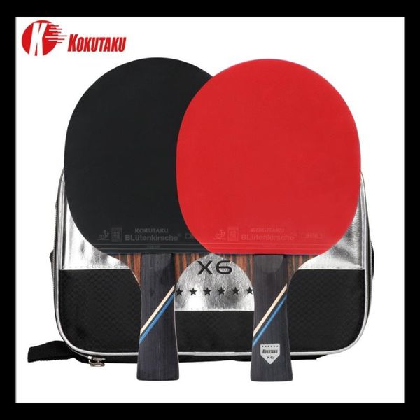 

table tennis raquets kokutaku ittf professional 4/5/6 star pong racket carbon bat paddle set pimples in rubber with bag -40