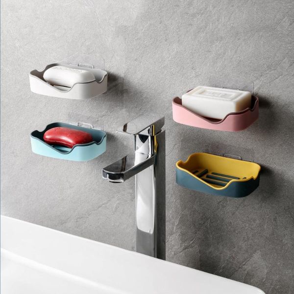 

soap dishes no trace sticking and draining box creative double layer perforation bathroom shelf wall hanging