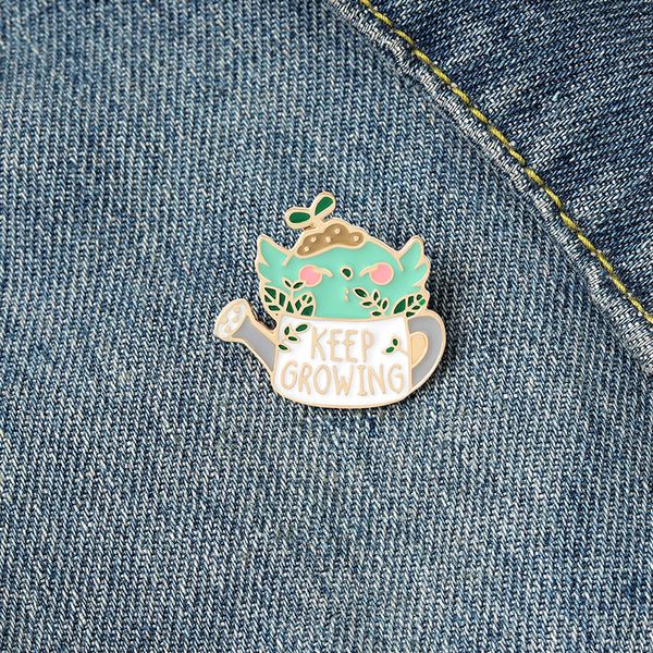 

keep growing plant pot enamel pins leaf badges succulent brooch accessories jewelry gifts for plant lady nature lover, Blue