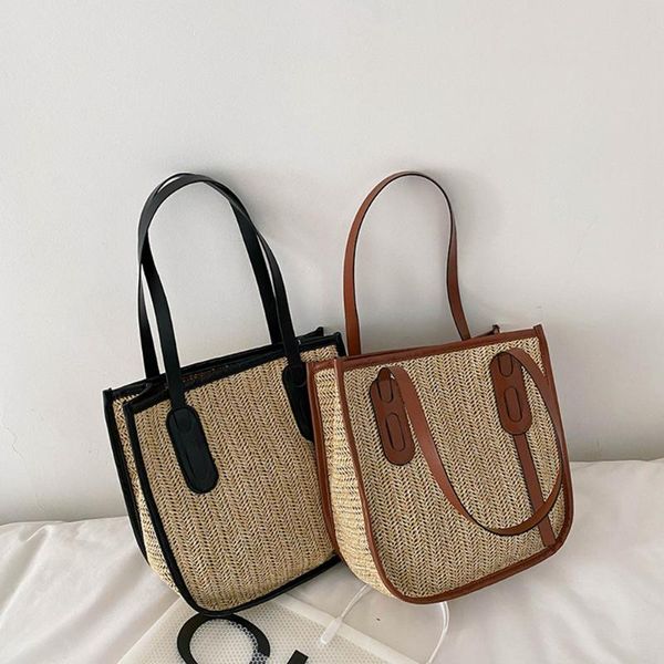 

evening bags 2021 beach shoulder bow handbag women woven pu bag fashion ladies large capacity tote shopping