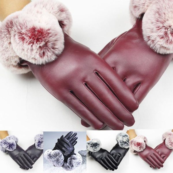 

five fingers gloves elegant women lambskin leather autumn and winter thermal trendy female fur glove guantes luva, Blue;gray