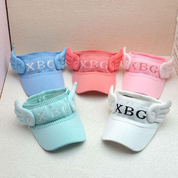 

spring and summer baby angel empty hat girl sun children's protection parent child letter, Yellow
