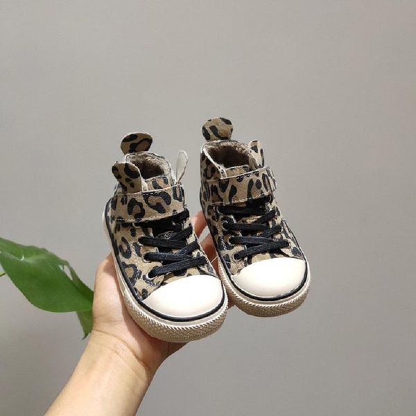 

sneakers 2021 winter childrens leopard pattern fashion plush warm board shoes lovely ears casual high cotton girls, Black;red