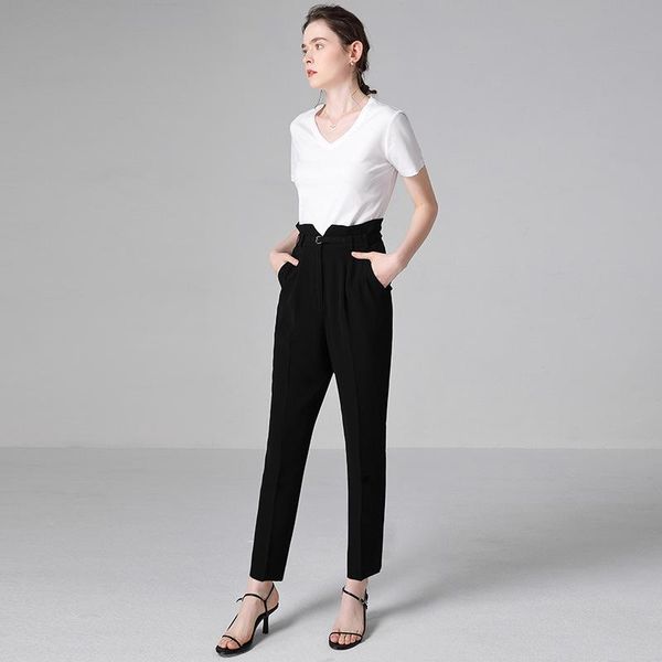 

women's pants & capris black acetate harem high waist tunic formal suit trousers women blazer long office ladies bottoms spodnie damski, Black;white