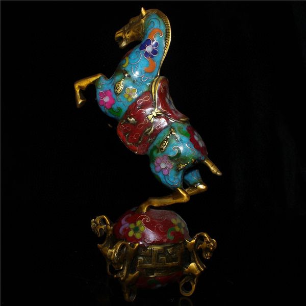 

china old beijing old goods seiko pure copper cloisonne horse tread qiankun decoration statue, Brown