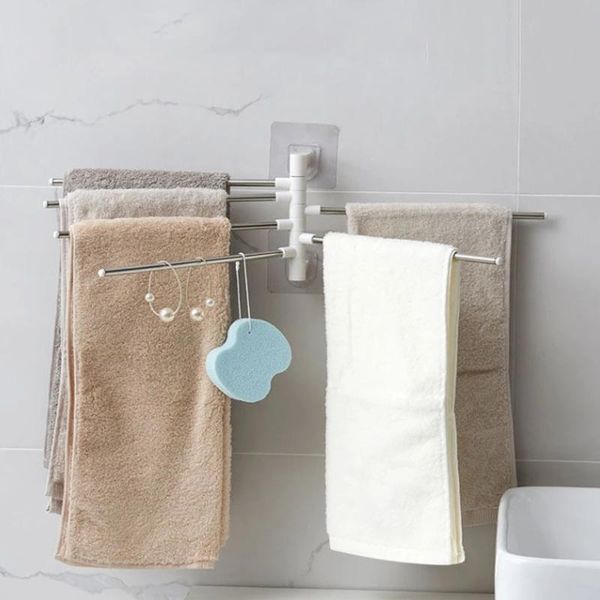 

towel racks 3/4/5 rod bathroom rack punch-rotating with hook rotatable kitchen hanger stainless steel