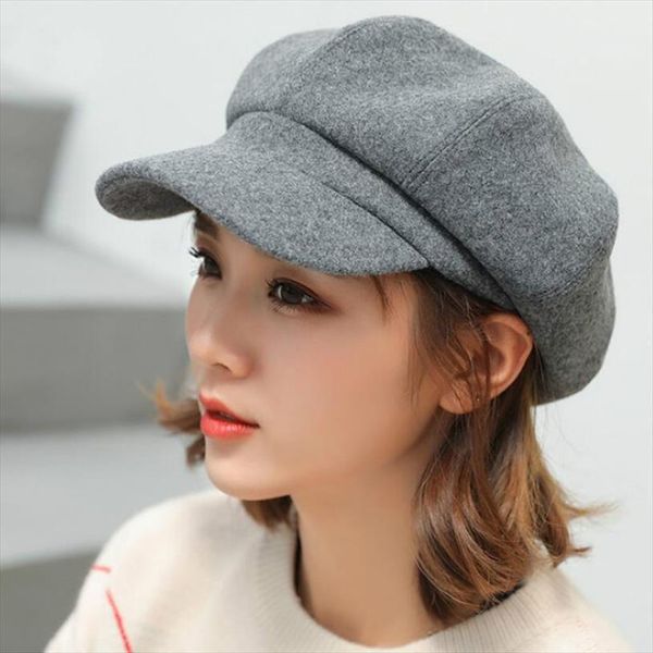 

fashion women wool cotton blend berets winter autumn octagonal caps stylish artist painter newsboy hats black grey beret, Blue;gray