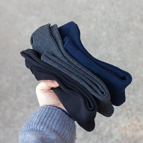 

eKp warm autumn and winter business men's warm medium socks pure color hand sewn cotton antibacterial sweat absorbing men's socks leisure, Black