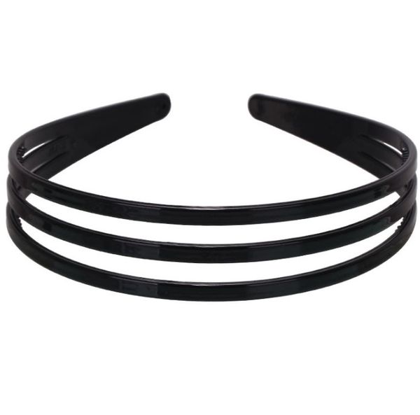 

three rib wide edge plastic black stripe women's hairpin headbands, Silver