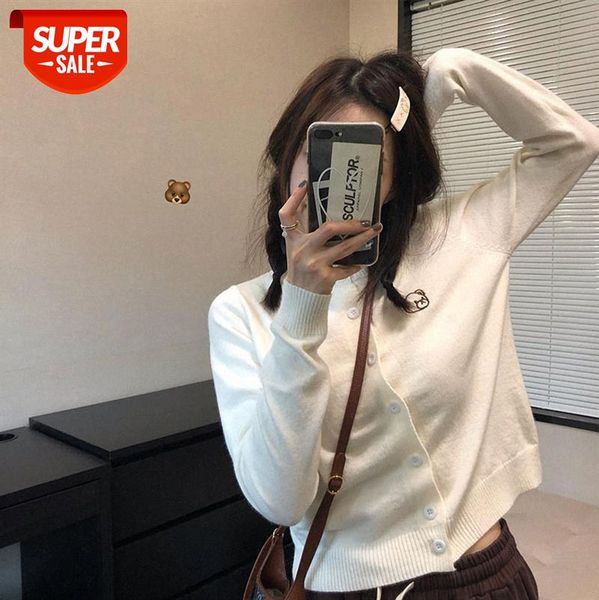 

little bear thin cardigan, white wool knit with a jacket in the year, drop shipping #f836