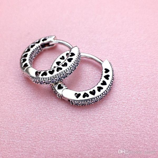 Pav￩ Orecchini a cerchio a forma di cuore Scatola originale per orecchini Pandora in argento sterling 925 piccolo Donna Uomo ORECCHINO Gioielli da sposa