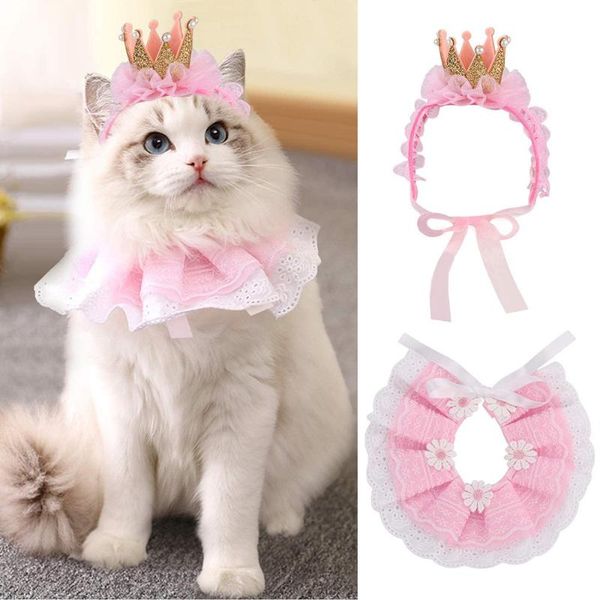 

pet birthday hat cat dog lace scarf collar crown accessories for party supplies costumes