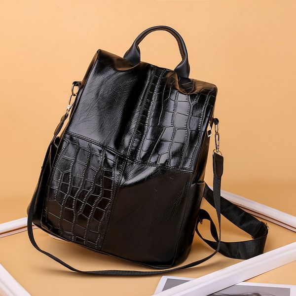 

female backpacks pu leather women rucksack large capacity school college bags anti-theft travel backpack big shoulder bags black