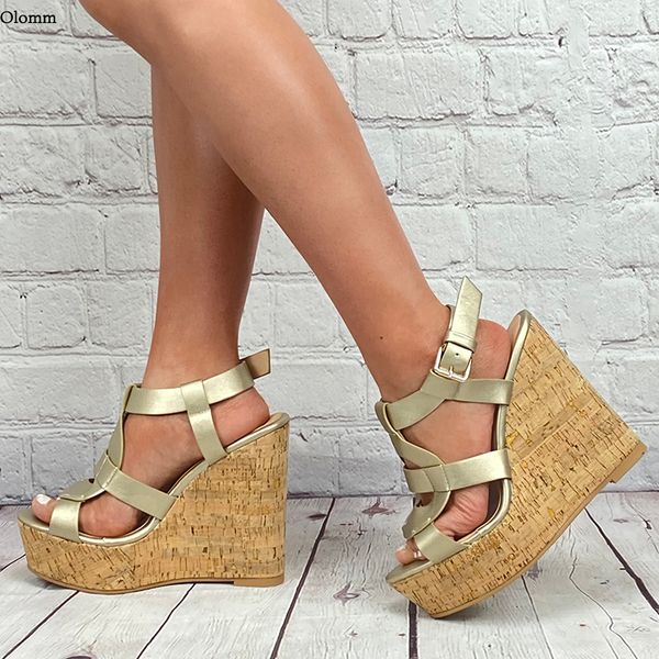 

rontic new arrival women platform sandals gladiator wedges heels open toe gold silver party shoes women us plus size 5-20, Black