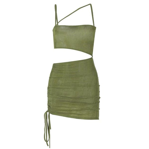 

casual dresses cut out mini party summer dress club outfit ruched one shoulder sheath bandage 2021 green short bodycon, Black;gray
