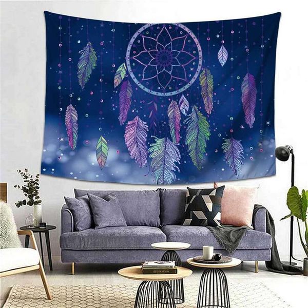

tapestries style dreamcatcher print tapestry pumo feathers polyester mandala wall hanging bohemian decor mystery witchcraft