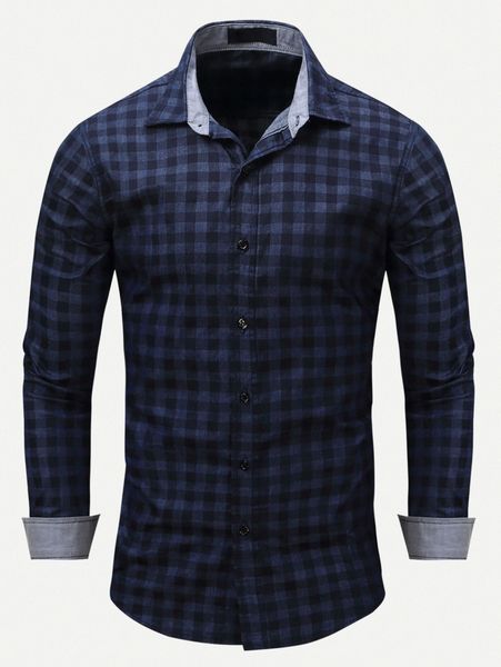 

men plaid collar denim shirt z7nu#, Blue