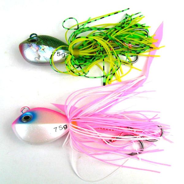 

75g pink green saltwater fishing lead skirt jig trolling lure hooks
