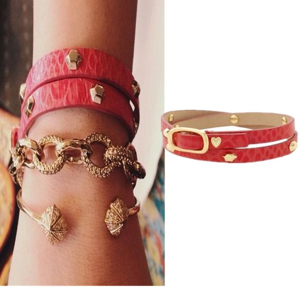 

bangles bracelet women's daily matching red double-layer wound leather rope buckle, Black