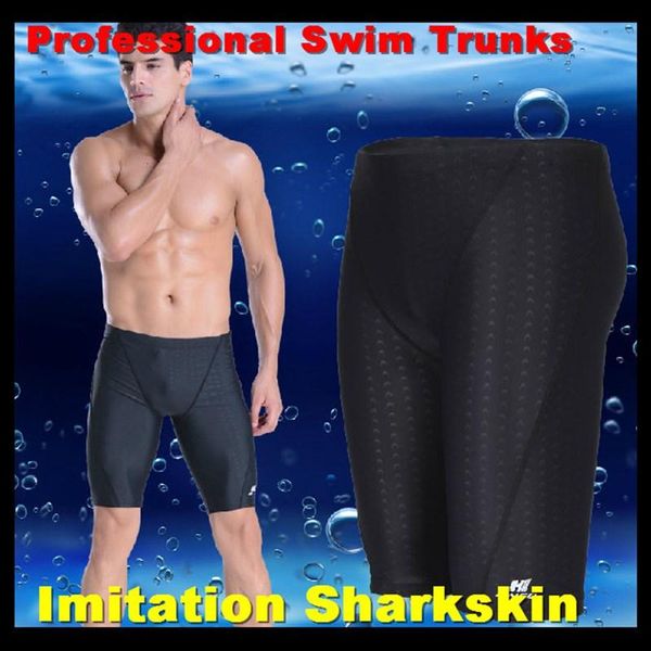 

imitation sharkskin men professional competition swimming trunks waterproof beach knee-length swimwear big yards half swimshorts men's, White;black