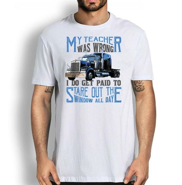 

men's t-shirts trucker shirt,my teacher was wrong gift funny truck driver t-shirt, White;black