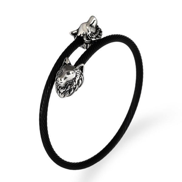 

bangle 2021 trendy wolf head charm stainless steel rope buckle open bangles cross for men women jewelry, Black