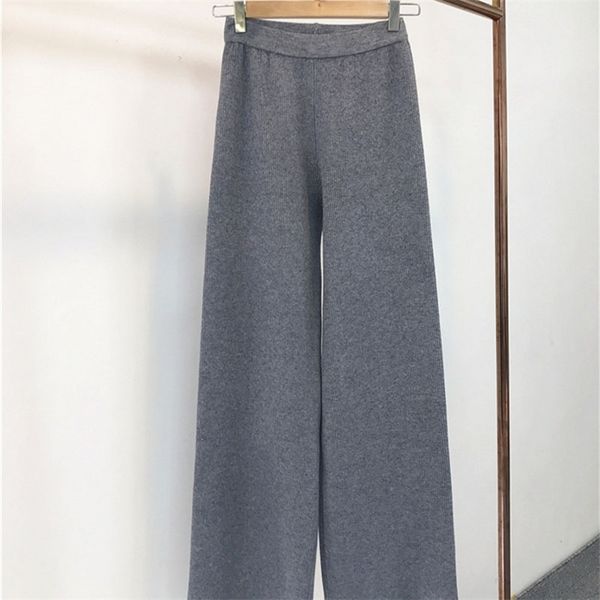 

autumn winter women's pants hong kong style retro solid color knitted wide-leg high-waist loose ll489 210506, Black;white