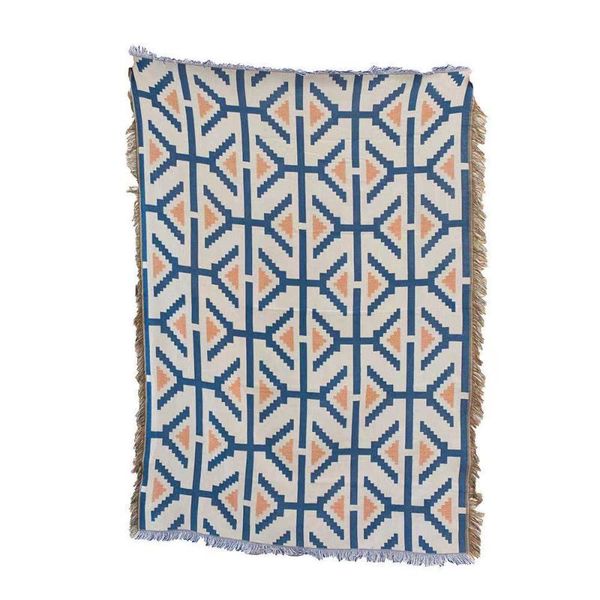 

blankets geometric blue tassel knitted sofa cover travel blanket wall hanging nap art winter piano home