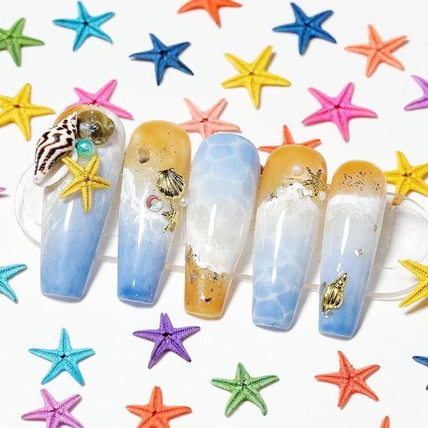 

nail art decorations 2021 natural multicolour starfish 3d mini stars summer marine style nails jewelry decoration accessories stickers, Silver;gold
