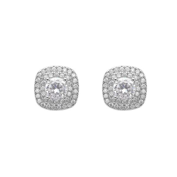 

stud seanlov luxury romantic jewelry earrings for wedding elegant silver color cubic zirconia square stone earring, Golden;silver