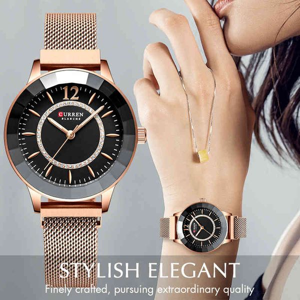 

curren womens fashion quartz watch stylish design watches women stainless steel girl clock female luxury reloj mujer 210517, Slivery;brown