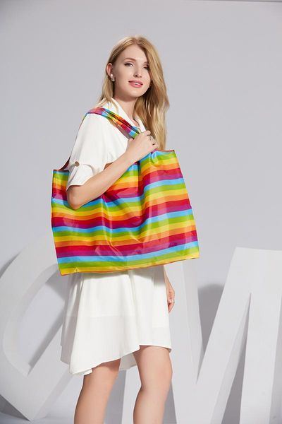 

folding eco-friendly polyester shopping bag heavy ripsreusable handbags totes foldable grocery fashion pocket tote storage bags